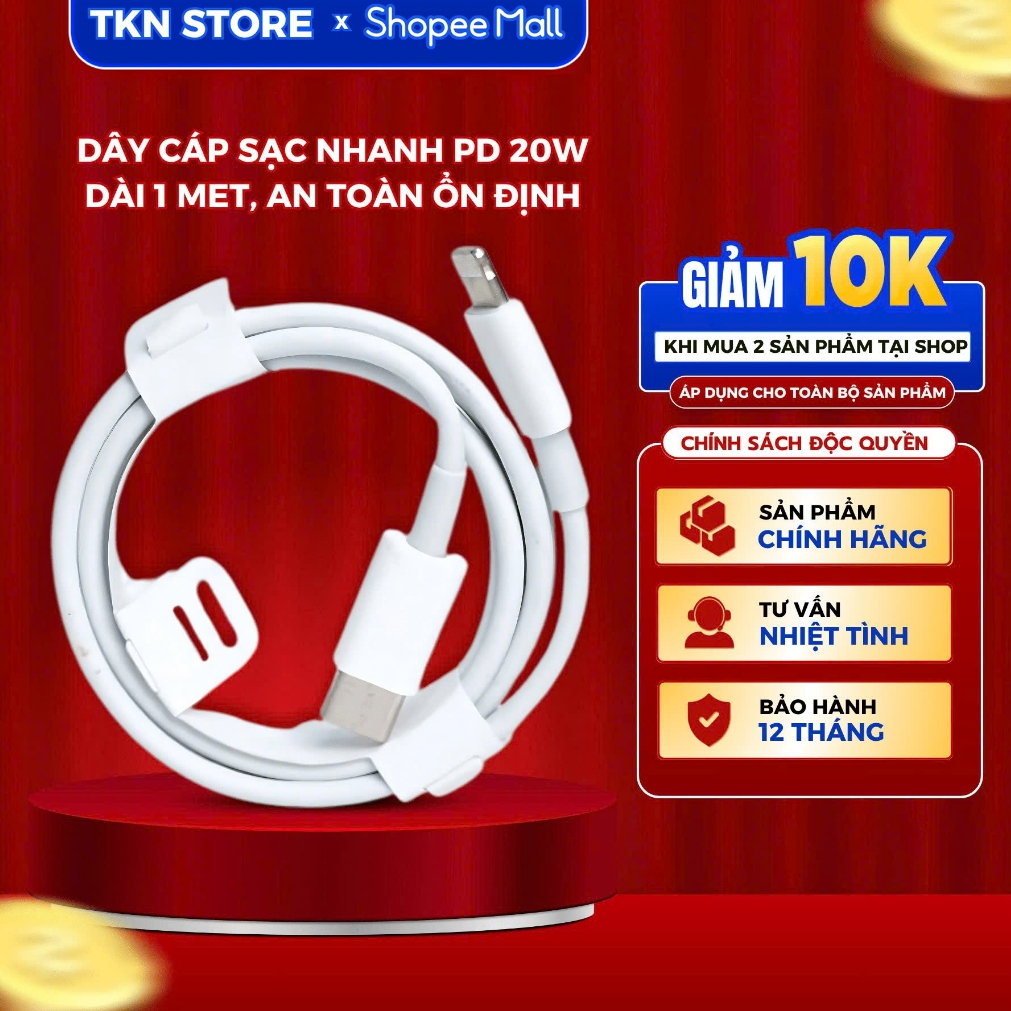Dây Cáp sạc nhanh PD 20W dành cho lP6 ĐẾN lP14 và lP15- lP17, Tốc độ ổn định, Bảo hành 12 tháng TKN