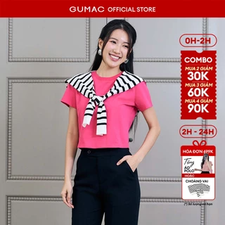 Áo thun nữ GUMAC trơn form lửng cơ bản hồng trắng be đen cotton thoáng mát  LATE1113