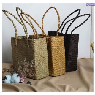 Túi xách cói vintage dáng vuông cao cấp – Phong cách retro, đi biển – dạo phố – du lịch – chụp hình