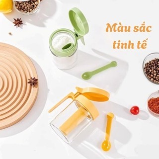Lọ Đựng Gia Vị Thuỷ Tinh Có Ngăn Thìa Riêng, Hũ Đựng Gia Vị Nhà Bếp Chống Ẩm