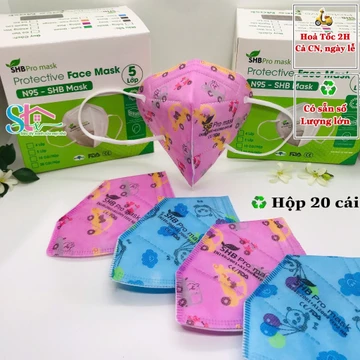 (Combo 5 hộp) Khẩu trang trẻ em N95 SHBpro mask chính hãng, Khẩu trang N95 cho bé chuẩn FFP2
