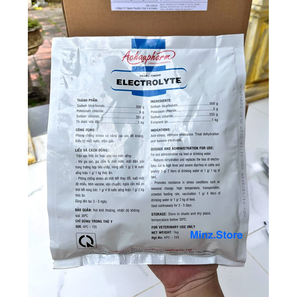 Điện Giải Electrolyte (Á Châu) giải nhiệt, chống nắng nóng, stress cho gia súc, gia cầm (1Kg)