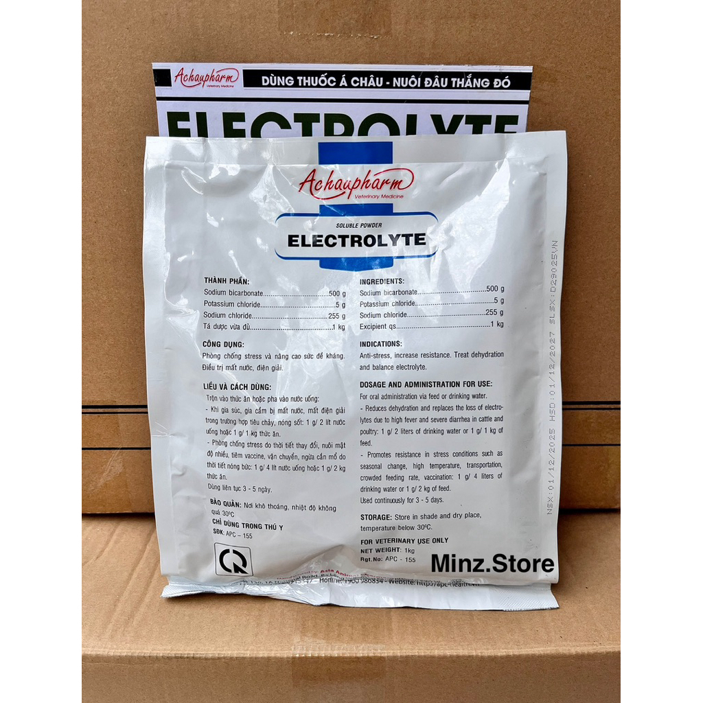 Điện Giải Electrolyte (Á Châu) giải nhiệt, chống nắng nóng, stress cho gia súc, gia cầm (1Kg)