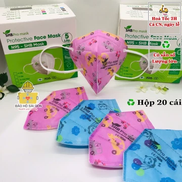 (Combo 5 hộp) Khẩu trang N95 trẻ em SHBpro mask chính hãng, hộp 20 khẩu trang KN95 cho bé chuẩn FFP2