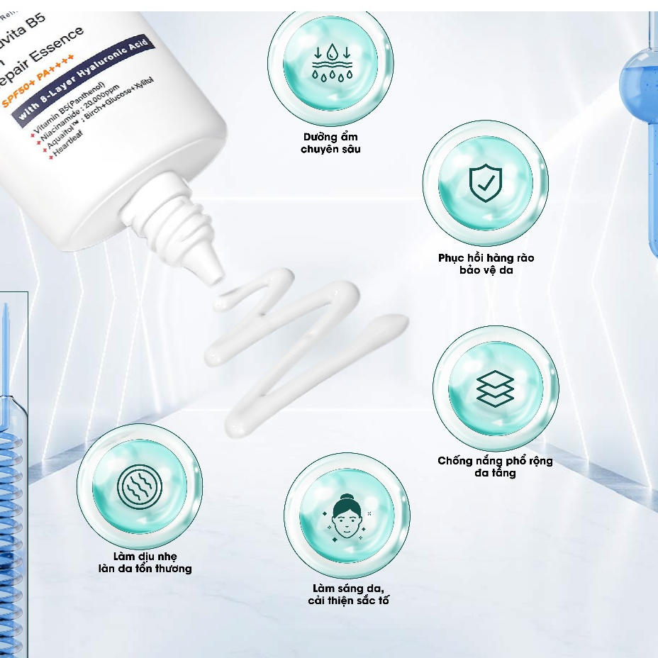 Kem chống nắng dưỡng ẩm phục hồi B5 cho da nhạy cảm CARE:NEL HYALUVITA B5 SUN ESSENCE SPF50+/PA++++