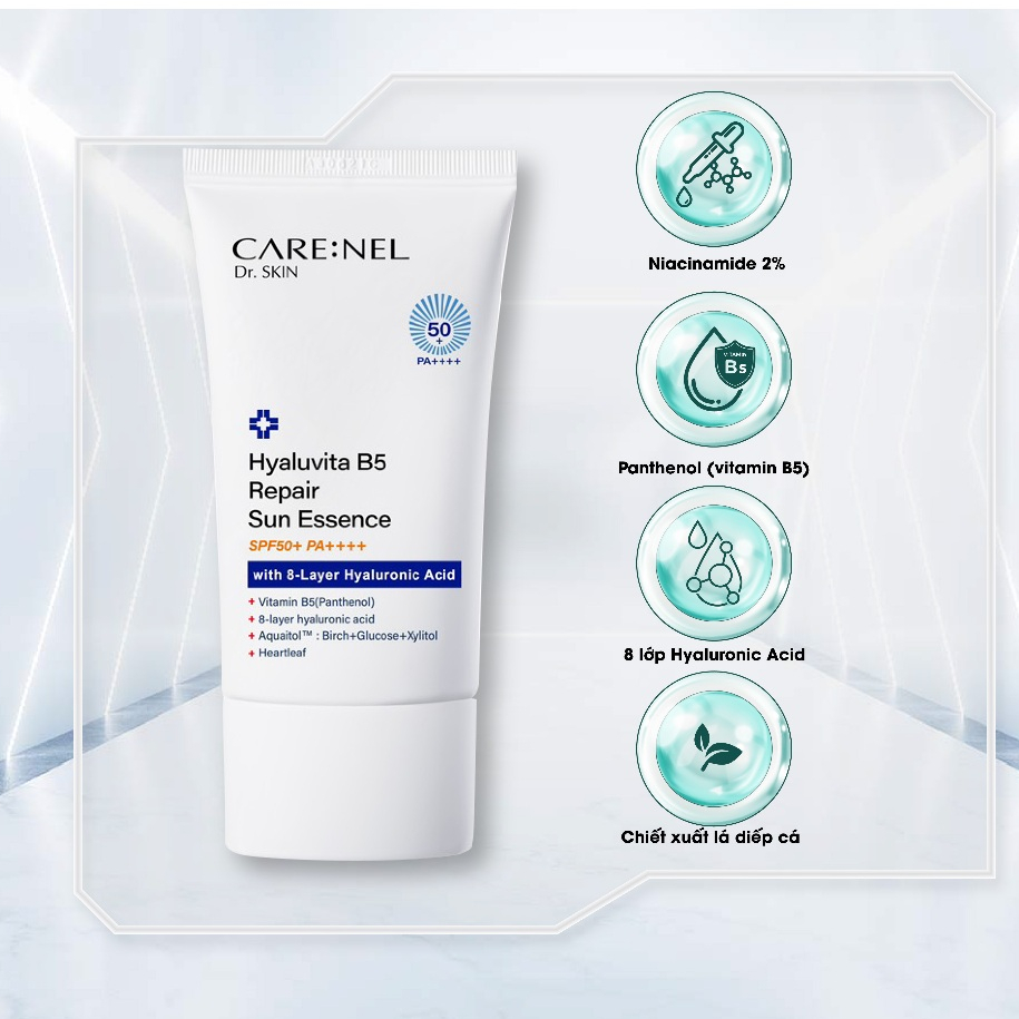 Kem chống nắng dưỡng ẩm phục hồi B5 cho da nhạy cảm CARE:NEL HYALUVITA B5 SUN ESSENCE SPF50+/PA++++