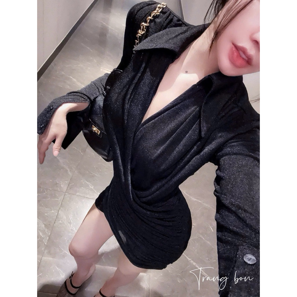 Váy body nhúng chéo ngực sexy dáng ngắn