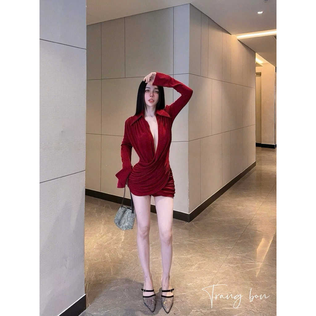 Váy body nhúng chéo ngực sexy dáng ngắn