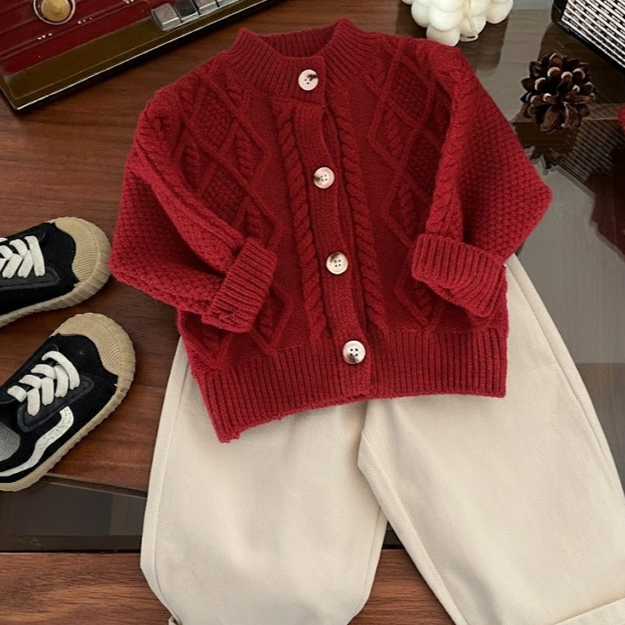 (HÀNG CÓ SẴN) quảng châu - Cardigan Đỏ tết cho bé trai bé gái len thừng từ 6-16kg chất mềm mại vừa form cho bé