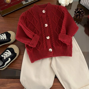 quảng châu - Cardigan Đỏ tết cho bé trai bé gái len thừng từ 6-16kg chất mềm mại vừa form cho bé