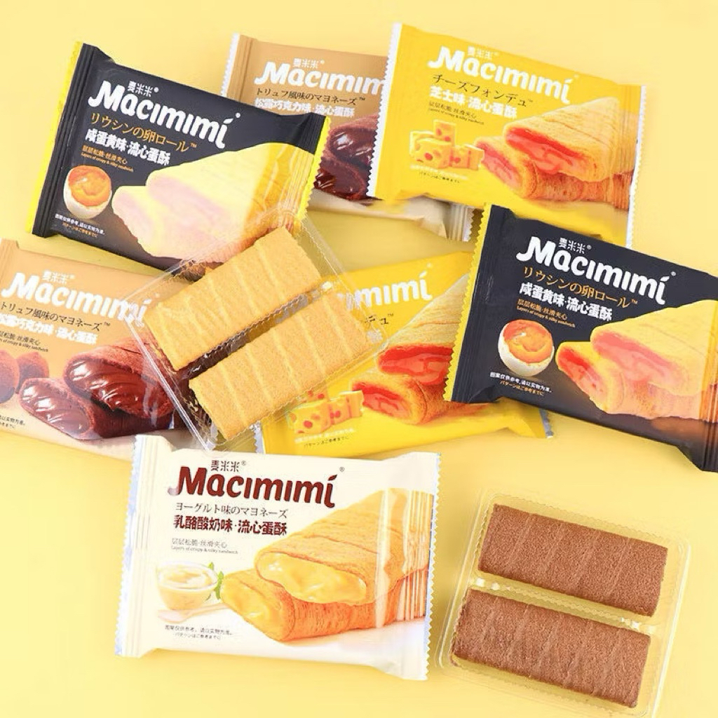 (Hộp 10 cái) Bánh quế cuộn kem vỏ giòn 5 vị Macimimi socola/trứng muối/sữa chua/phomai