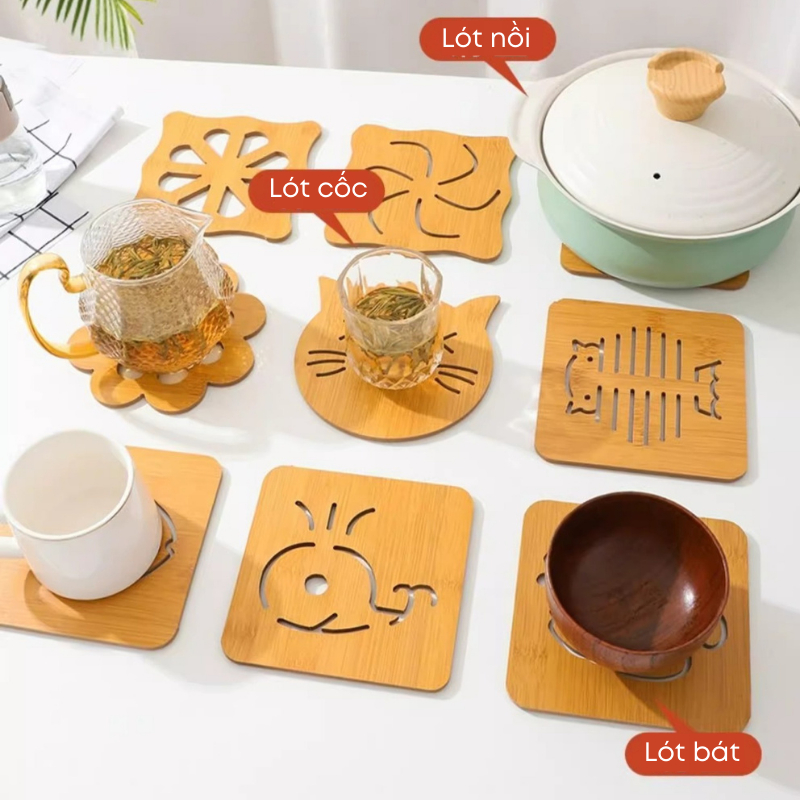 Combo 3 Đế Lót Nồi Gỗ Cách Nhiệt KOOBEE – Chống Trượt, Chống Nóng, Vân Gỗ Đẹp – 14.5cm (DC02)