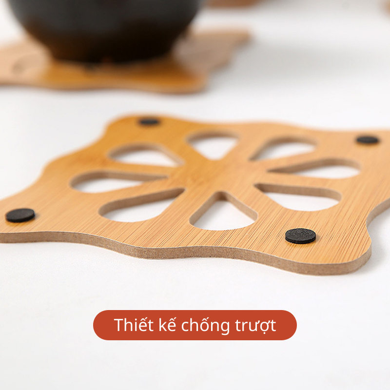 Combo 3 Đế Lót Nồi Gỗ Cách Nhiệt KOOBEE – Chống Trượt, Chống Nóng, Vân Gỗ Đẹp – 14.5cm (DC02)