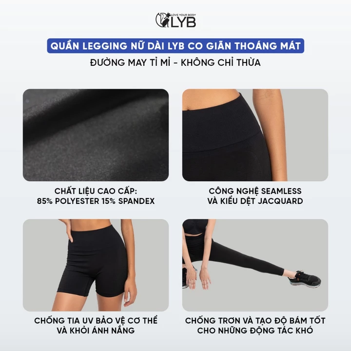 Quần Legging Nữ Dài LYB, Quần Legging Nữ Co Giãn Thoáng Mát, Thấm Mồ Hôi, Vải Mềm Thoáng Khí,Quần Tập Gym