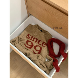 𝐏𝐡𝐢𝐞𝐧 | (Sẵn) W8380 Áo Len Since99 Form Rộng Cổ Tròn Màu Tây