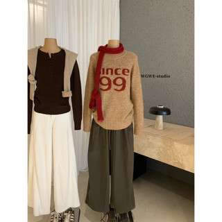 𝐏𝐡𝐢𝐞𝐧 | (Sẵn) W8380 Áo Len Since99 Form Rộng Cổ Tròn Màu Tây