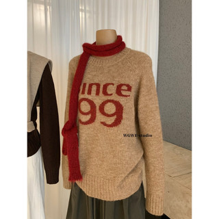 𝐏𝐡𝐢𝐞𝐧 | (Sẵn) W8380 Áo Len Since99 Form Rộng Cổ Tròn Màu Tây