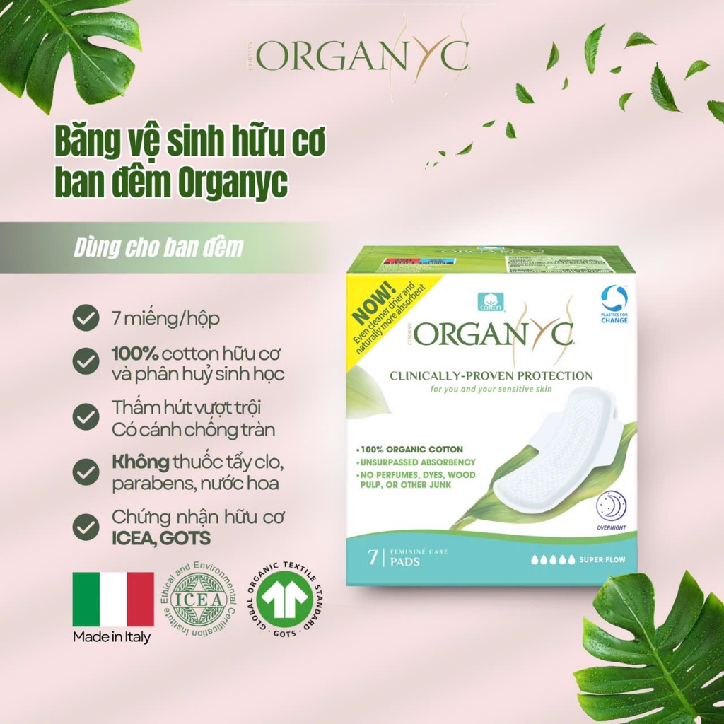 Băng Vệ Sinh Hữu Cơ ORGANYC Siêu Thấm Siêu Mỏng Hàng Ngày Ban Đêm