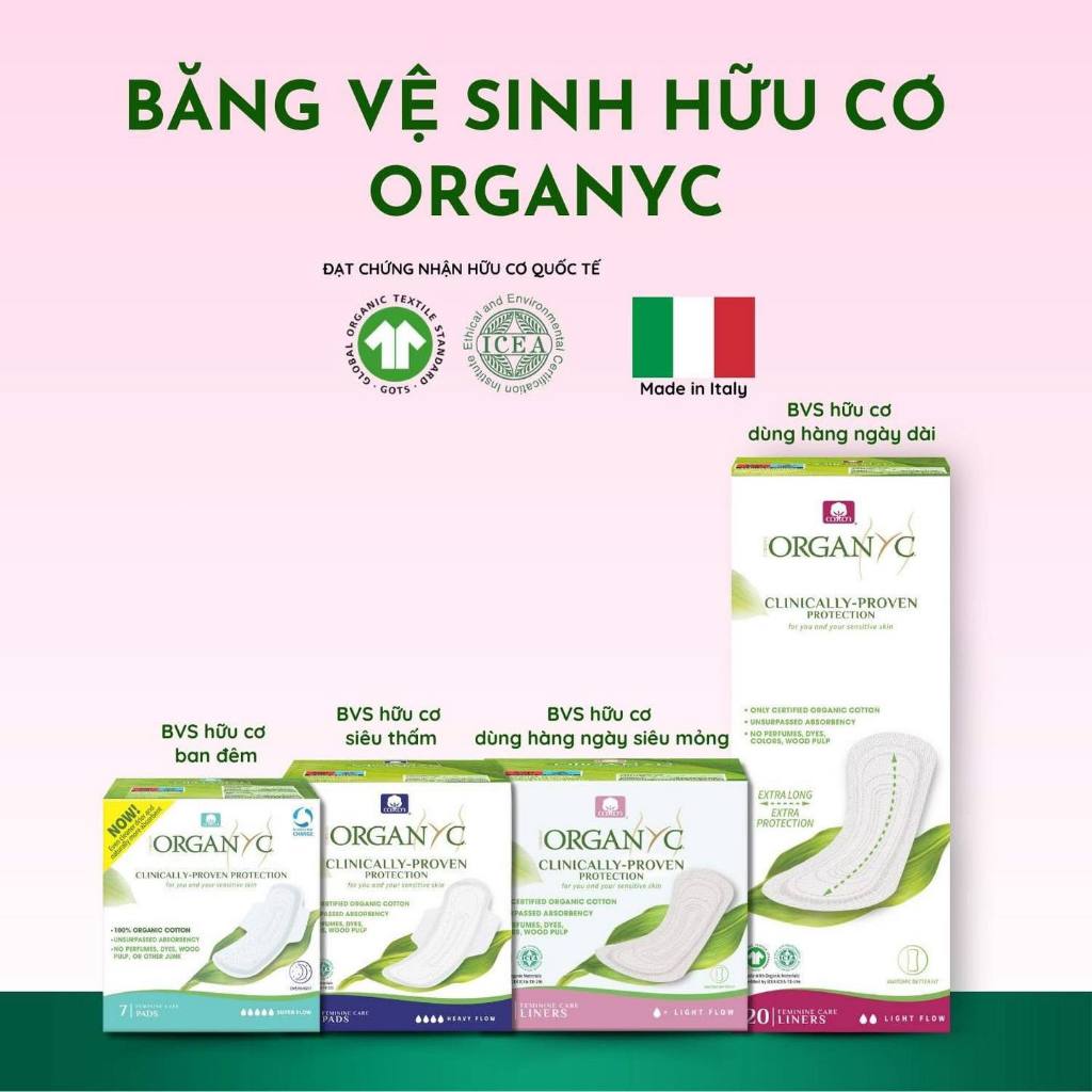 Băng Vệ Sinh Hữu Cơ ORGANYC Siêu Thấm Siêu Mỏng Hàng Ngày Ban Đêm