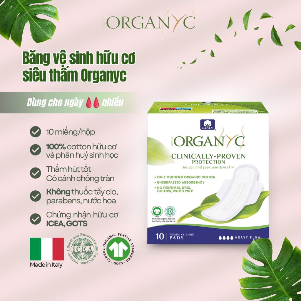Băng Vệ Sinh Hữu Cơ ORGANYC Siêu Thấm Siêu Mỏng Hàng Ngày Ban Đêm