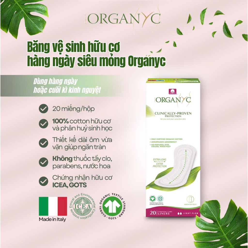 Băng Vệ Sinh Hữu Cơ ORGANYC Siêu Thấm Siêu Mỏng Hàng Ngày Ban Đêm