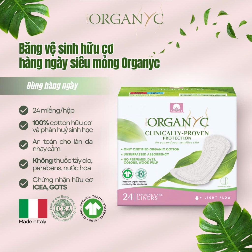 Băng Vệ Sinh Hữu Cơ ORGANYC Siêu Thấm Siêu Mỏng Hàng Ngày Ban Đêm