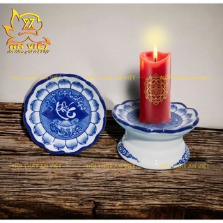 Chân Nến Thờ - Đế Kê Bằng Sứ Men Trắng Hoa Sen Chữ Phúc