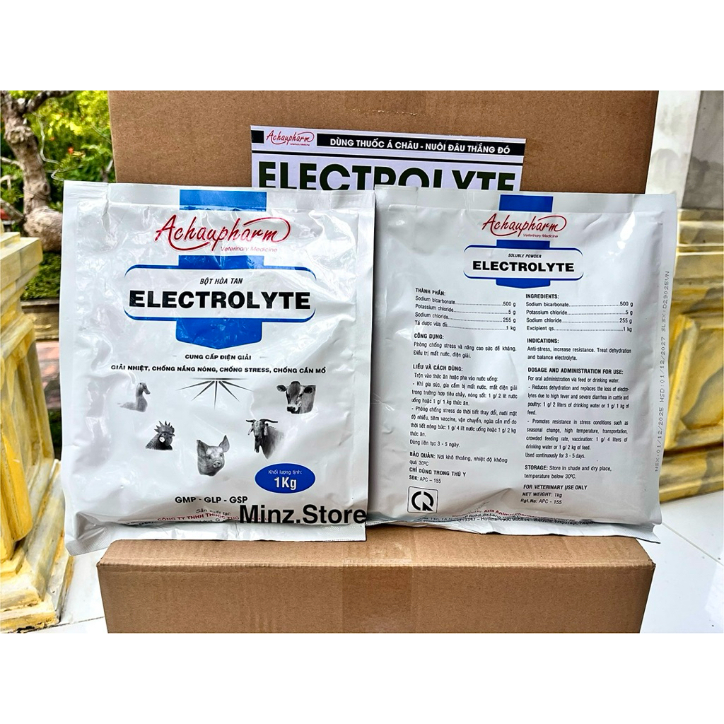 Điện Giải Electrolyte (Á Châu) giải nhiệt, chống nắng nóng, stress cho gia súc, gia cầm (1Kg)