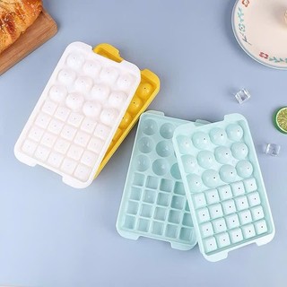 Combo 3 Khay đá vuông tròn 32 viên có nắp đậy, chất liệu nhựa PP an toàn - siêu bền tiện dụng