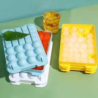 Combo 3 Khay đá vuông tròn 32 viên có nắp đậy, chất liệu nhựa PP an toàn - siêu bền tiện dụng