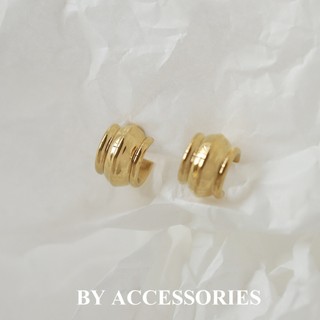 Bông tai nữ titan dáng chữ C vintage dợn sóng bản rộng ôm tai sang trọng mạ vàng 18K không gỉ BY ACCESSORIES