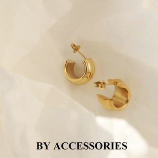 Bông tai nữ titan dáng chữ C vintage dợn sóng bản rộng ôm tai sang trọng mạ vàng 18K không gỉ BY ACCESSORIES