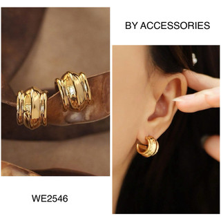 Bông tai nữ titan dáng chữ C vintage dợn sóng bản rộng ôm tai sang trọng mạ vàng 18K không gỉ BY ACCESSORIES