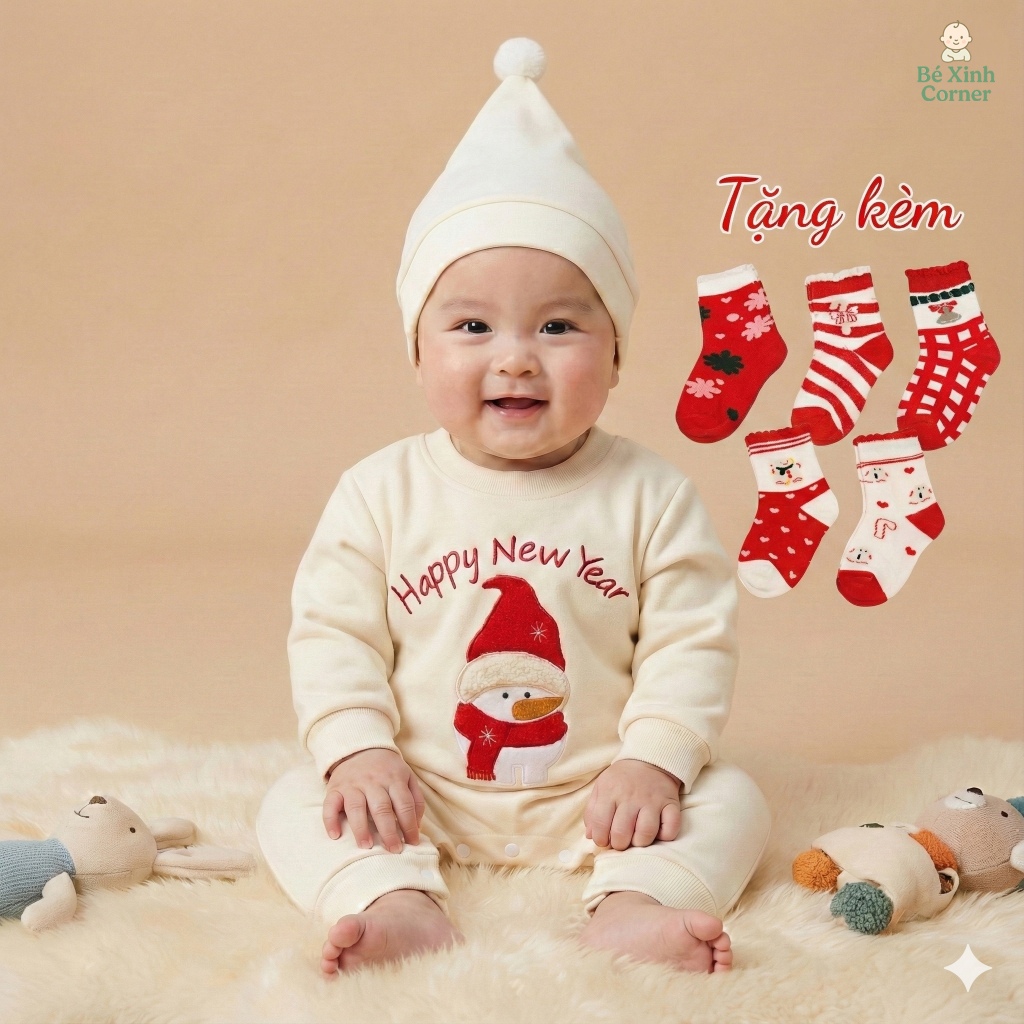 Bé Xinh Corner | Body-suit Giữ Ấm Kèm Mũ Cho Bé, chất nỉ siêu mềm mịn và giữ ấm mùa đông - 2 Màu
