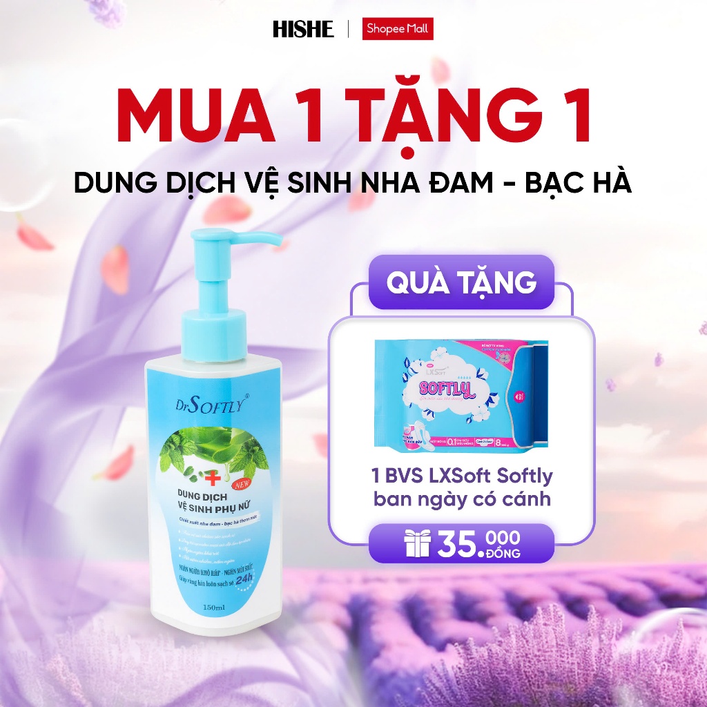 [ Tặng 1 gói BVS ] Dung dịch vệ sinh DrSoftly nha đam dưỡng ẩm dịu nhẹ,hương bạc hà tươi mát 150ml