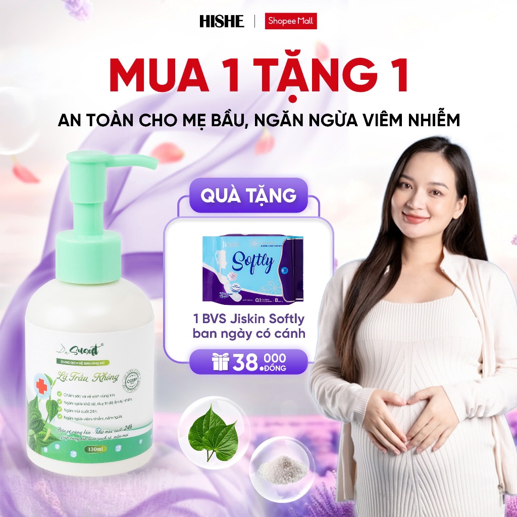 Dung dịch vệ sinh Drsusoft an toàn cho Mẹ Bầu Lá Trầu Không, tạm biệt viêm nhiễm, mùi hôi, khí hư ẩm ướt khó chịu -130ml