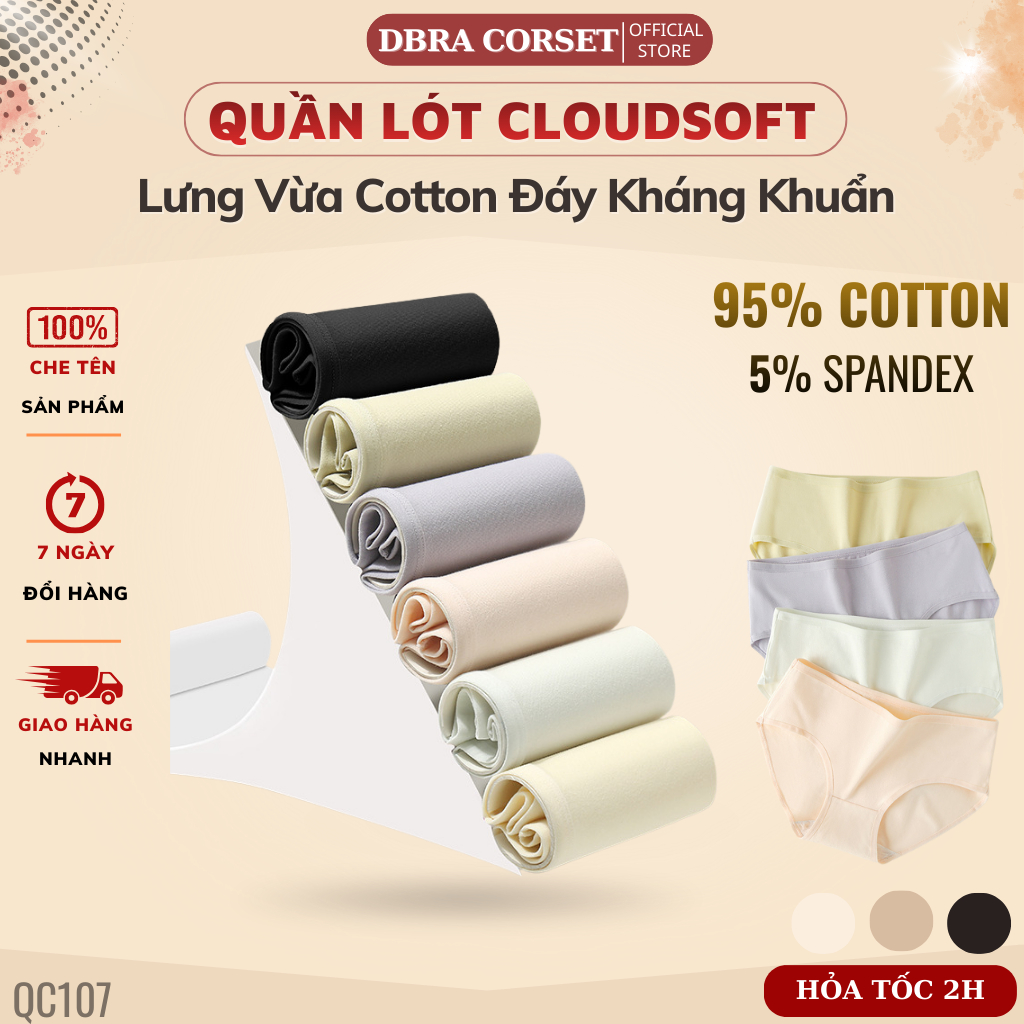 Quần Lót Nữ Cotton 95% Mềm Mịn, Đáy 100% Cotton 10A Kháng Khuẩn, Co Giãn Nhẹ DBRA QC.107