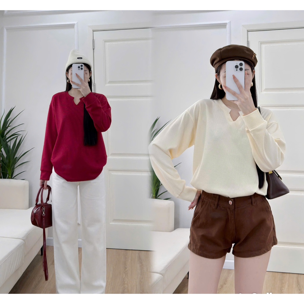 Áo Thun Tay Dài Vải Waffle Trơn Basic Unisex Nam Nữ Form  Rộng Thoải Mái BST26