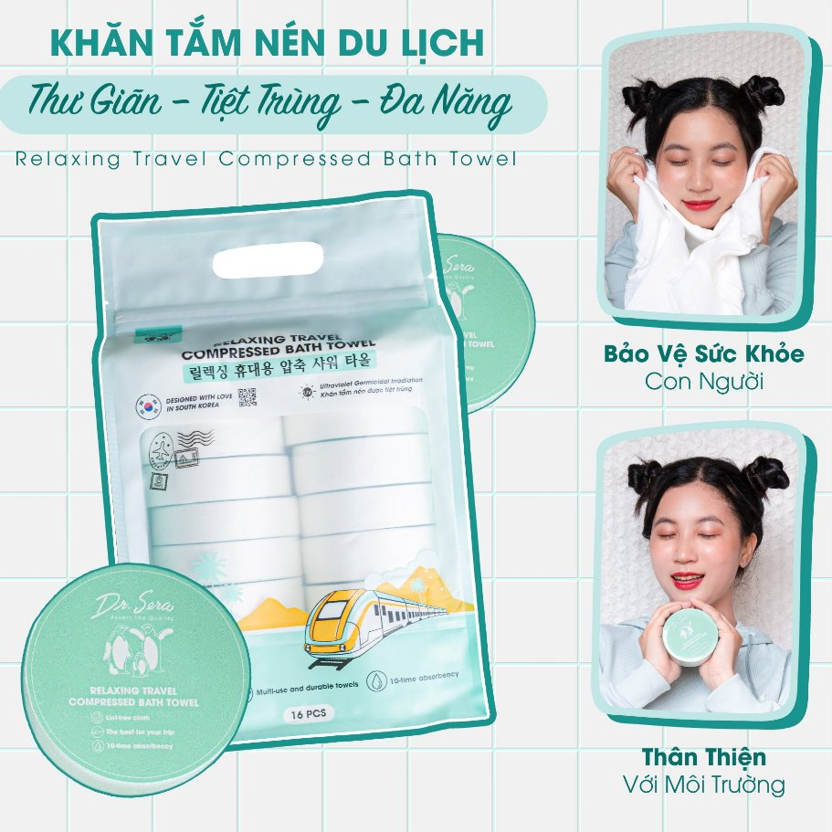 [MUA 1 TẶNG 1] Khăn tắm nén du lịch cotton tiệt trùng UV mềm mịn phù hợp du lịch DR.SERA