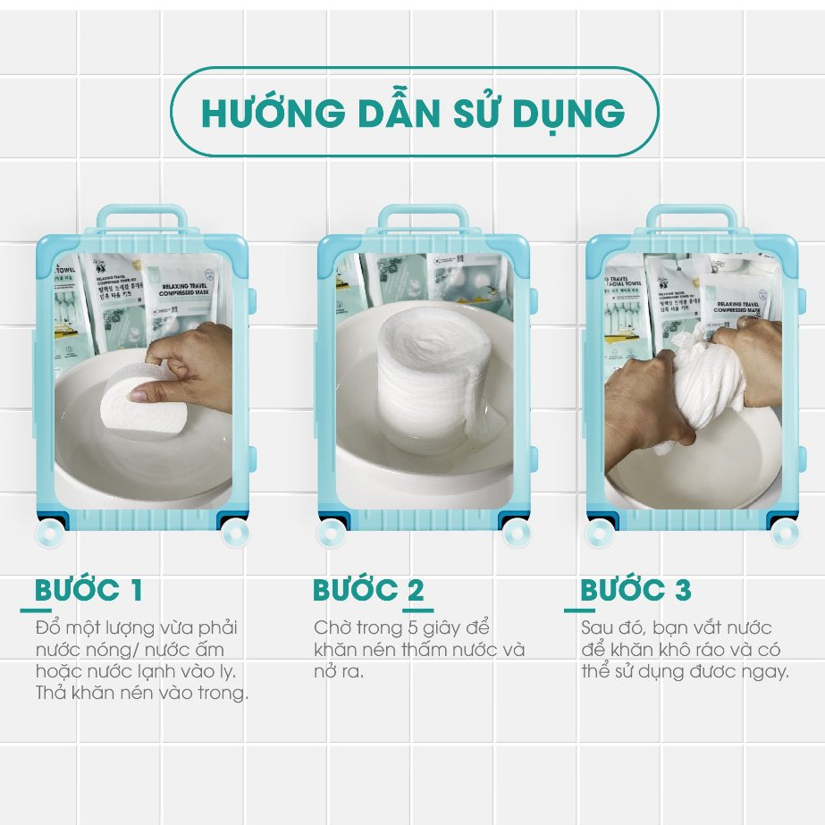 [MUA 1 TẶNG 1] Khăn tắm nén du lịch cotton tiệt trùng UV mềm mịn phù hợp du lịch DR.SERA