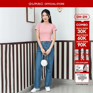 Quần jeans nữ GUMAC suông vừa cơ bản xanh đậm tôn dáng jeans mềm đứng form  LQJE1109