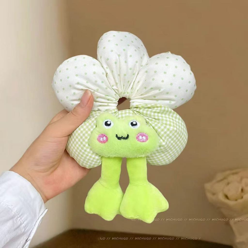 Dây buộc tóc hoa 5 cánh nhồi bông bản to phối các chi tiết cực dễ thương dùng búi tóc dễ thương