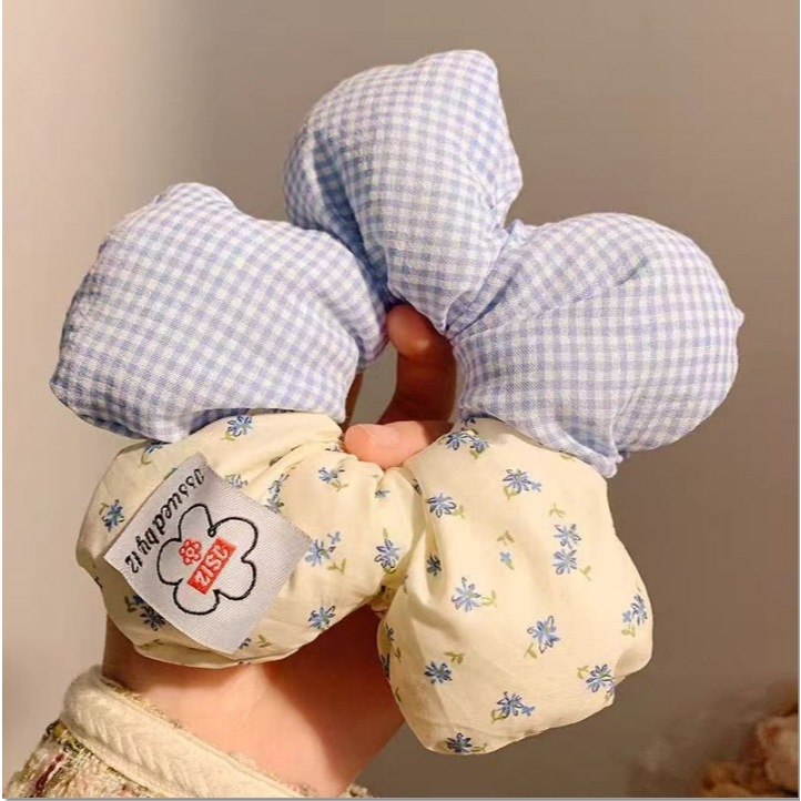 Dây buộc tóc hoa 5 cánh nhồi bông bản to phối các chi tiết cực dễ thương dùng búi tóc dễ thương