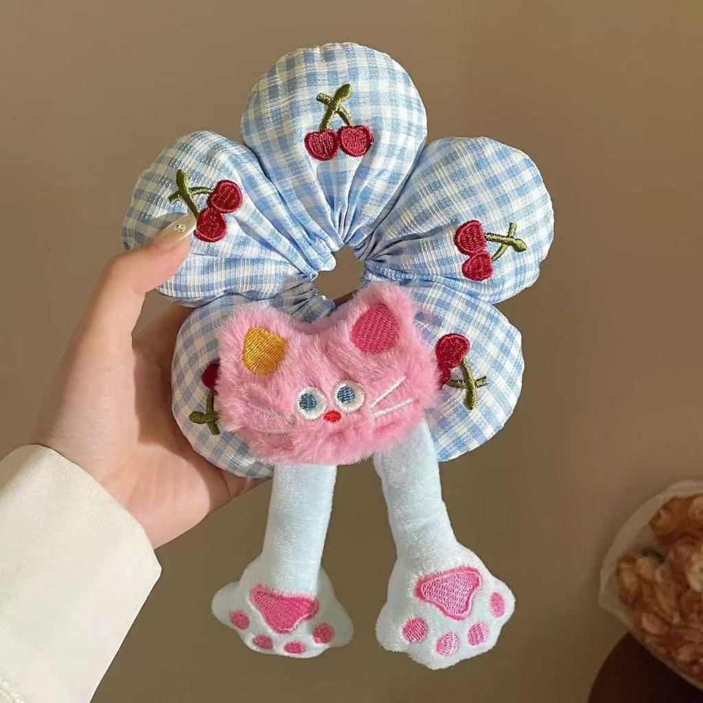 Dây buộc tóc hoa 5 cánh nhồi bông bản to phối các chi tiết cực dễ thương dùng búi tóc dễ thương