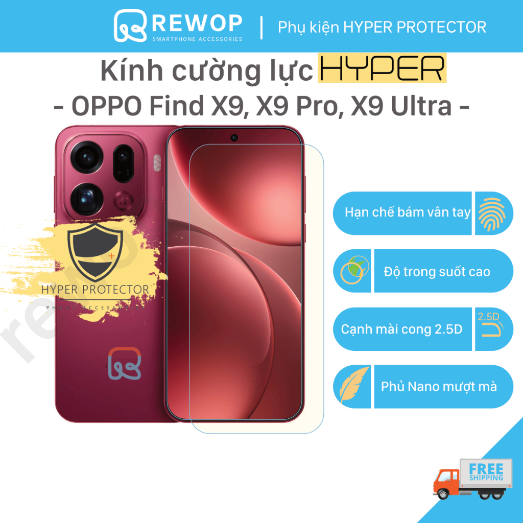 Cường lực HYPER cho OPPO Find X9, X9 Pro, X9 Ultra - Kính trong suốt ...