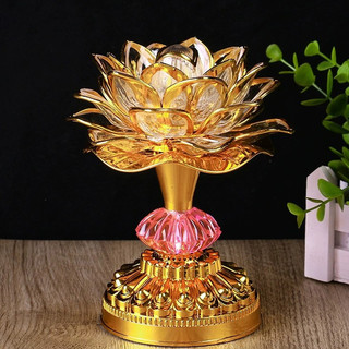 Đèn Thờ Đổi Màu Hoa Sen 16CM 2 Cách Sử Dụng Pin Hoặc Điện