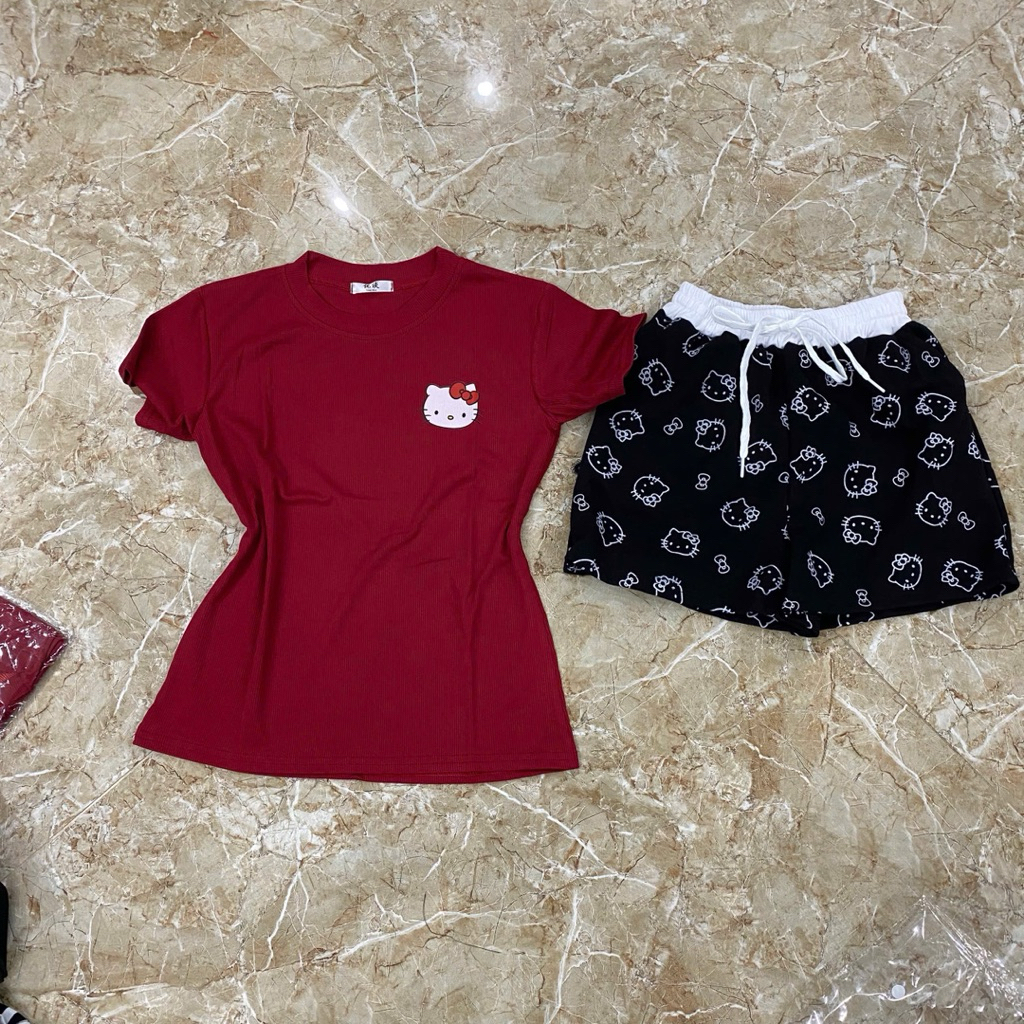 Sét bộ đùi áo tăm kitty mix quần đùi kitty 38-53 kg | BigBuy360 - bigbuy360.vn