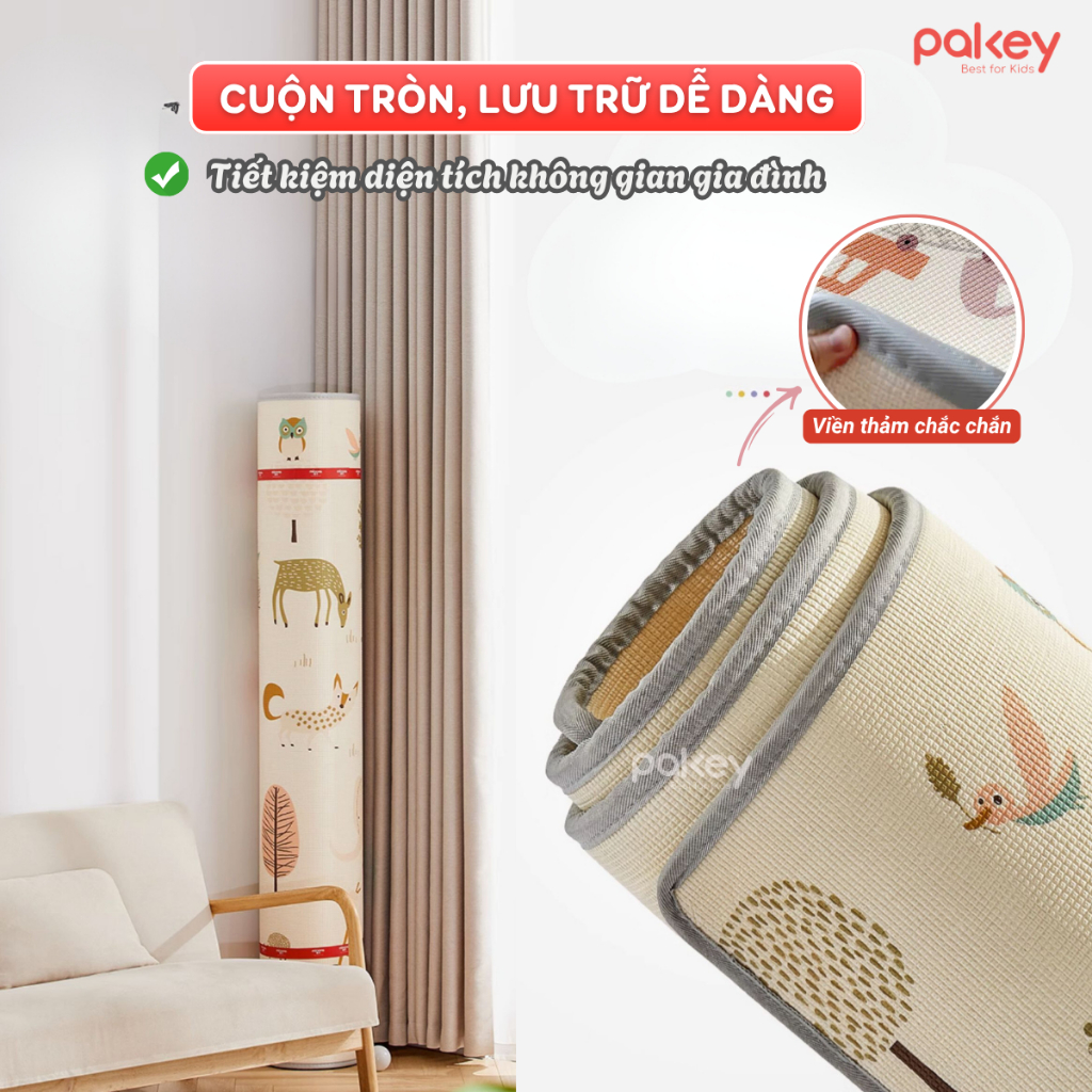Thảm Trải Sàn Pakey Cao Cấp Dày 2CM, Thảm Xốp XPE Mềm Mại Chống Trơn Trượt An Toàn Cho Bé Tập Bò Tập Đi