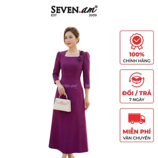 Đầm xòe tím hồng đính hoa 3D thời trang nữ Seven.AM H632116K