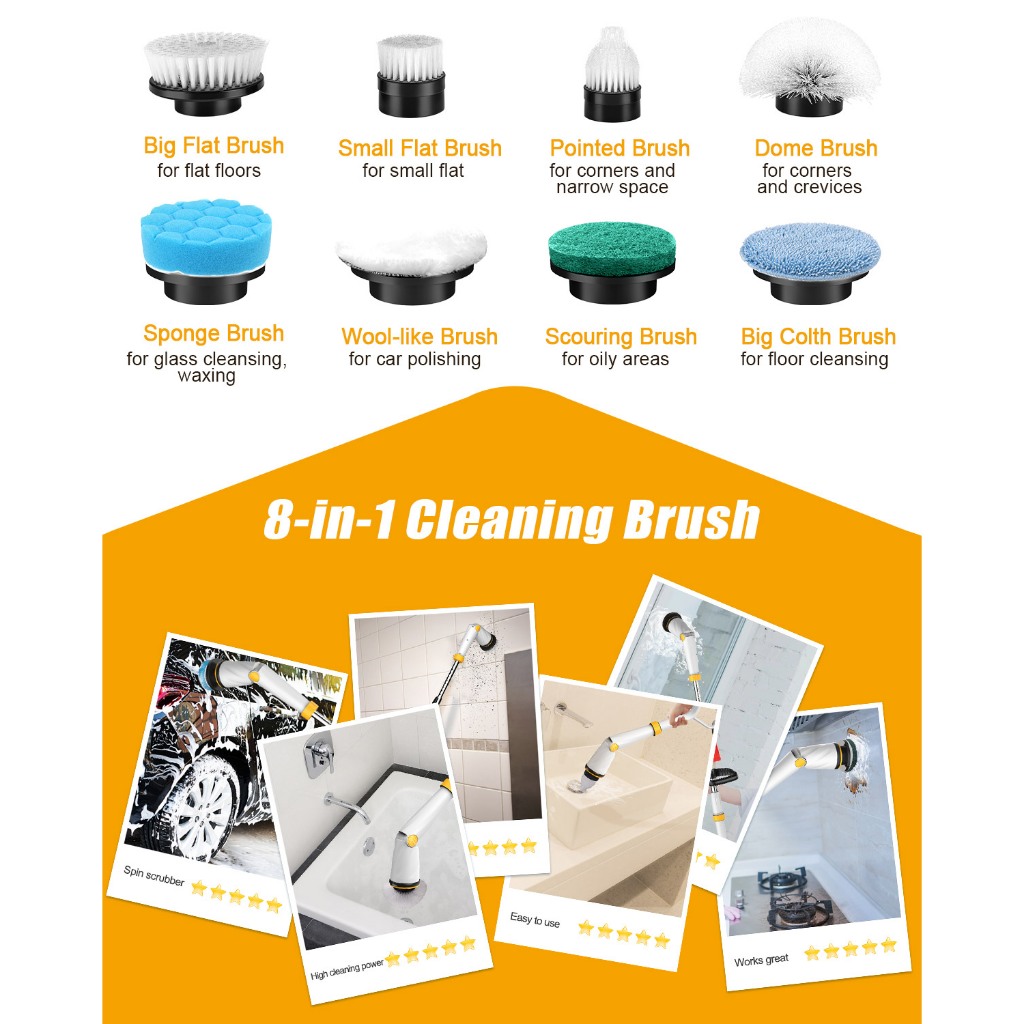 Qimedo Bộ Đầu Cọ Điện 8 Trong 1, Đầu Bàn Chải Thay Thế Đa Năng, Chà Nhà Bếp, Nhà Tắm, Kính, Sàn Nhà